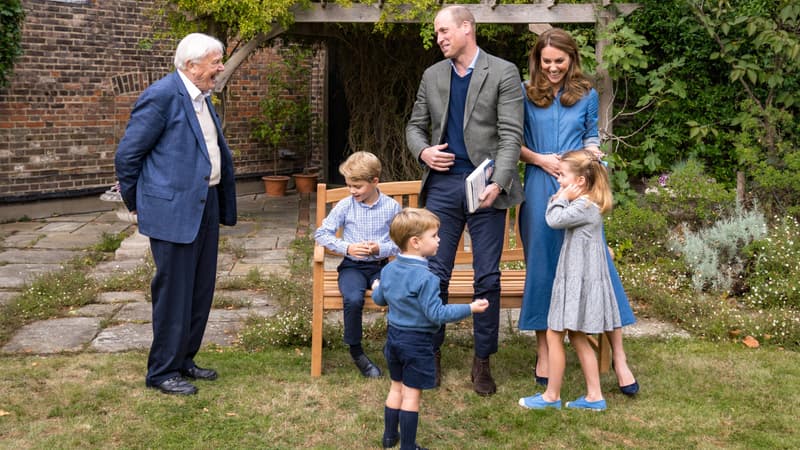 Le prince William, son épouse Kate, leurs enfants George, Charlotte et Louis, et Sir David Attenborough