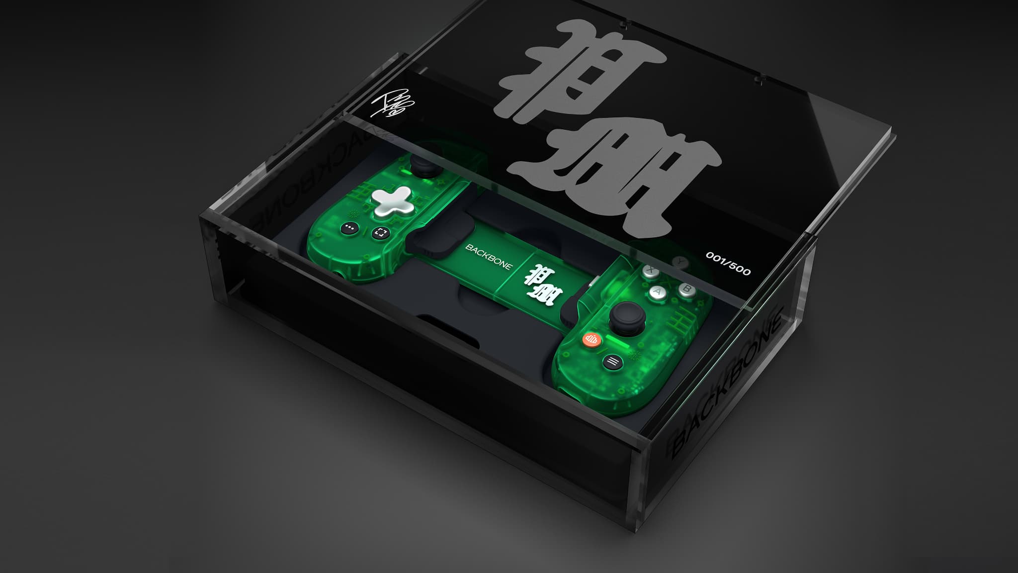 Le boîtier de présentation de la manette Backbone One x Post Malone