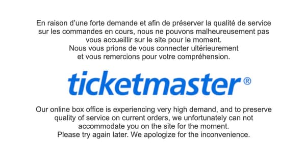 Le message d'erreur de Ticketmaster
