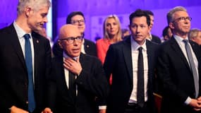 Laurent Wauquiez, Éric Ciotti et François-Xavier Bellamy lors du lancement de campagne européenne des Républicains, le 23 mars 2024.