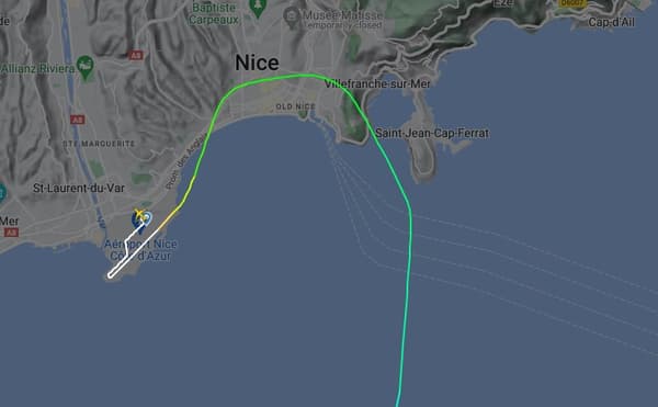 Trajectoire du vol de la TAP au-dessus de Nice le 9 mars 2024