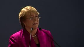 L'ancienne présidente socialiste du Chili Michelle Bachelet, qui se représente pour un nouveau mandat, ici pendant la campagne.