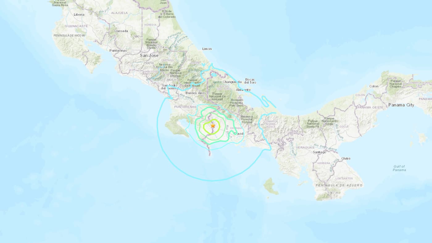 Carte de la zone d'impact du séisme
