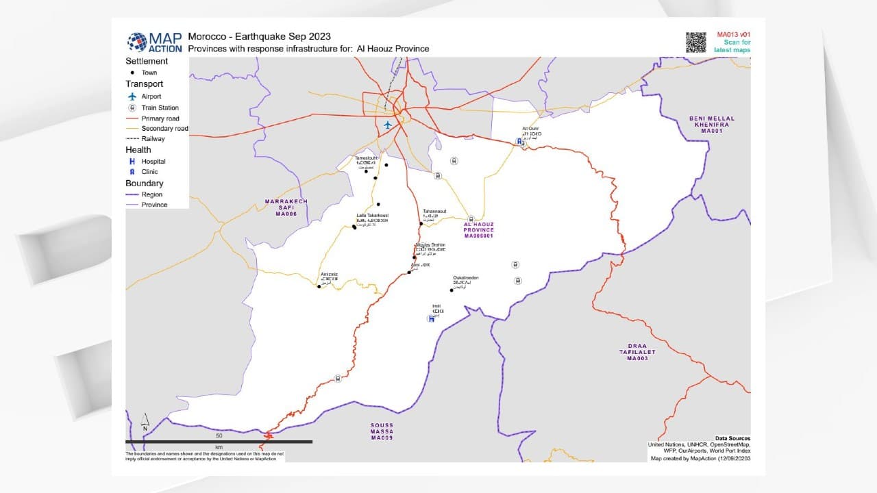 Carte des infrastructures de la province d'Al Haouz, au Maroc