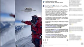 Publication Instagram de Constance Schaerer, plus jeune Française à avoir gravi l'Everest, le 19 mai 2025