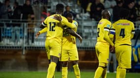 La joie des joueurs de Pau face au MHSC en Coupe de France, 6 janvier 2022