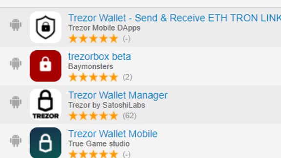 Les fausses applications usurpant l'identité de la marque Trezor Les fausses applications usurpant l'identité de la marque Trezor