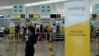 Les comptoirs d'enregistrement de la compagnie Vueling à l'aéroport de Barcelone-El Prat, le 27 juillet 2019 lors d'un mouvement de grève, photo d'illustration