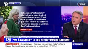 Réaction de Marine Le Pen aux propos racistes tenus contre Divine Kinkela: "C'est une honte pour un responsable politique de dire ça", déclare Xavier Bertrand (LR)