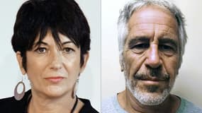 Montage de deux photos réalisé le 2 juillet 2020:  Ghislaine Maxwell, le 20 septembre 2013 à New York, et  Jeffrey Epstein, transmise le 11 juillet 2019 par le registre des délinquants sexuels de l'Etat de New York