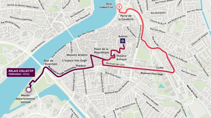Le parcours que suivra la flamme olympique le jour de son arrivée à Arles, le 12 mai 2024. Le parcours que suivra la flamme olympique le jour de son arrivée à Arles, le 12 mai 2024.