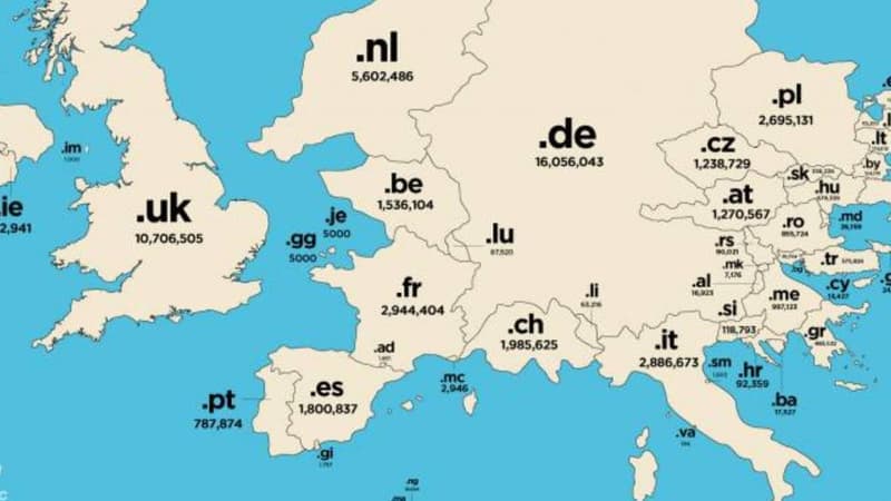 La carte du monde sous le prisme des noms de domaine. 