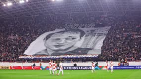 La banderole du militaire français Jean-Michel Nicolier avant Croatie-France le 20 mars 2025 à Split 