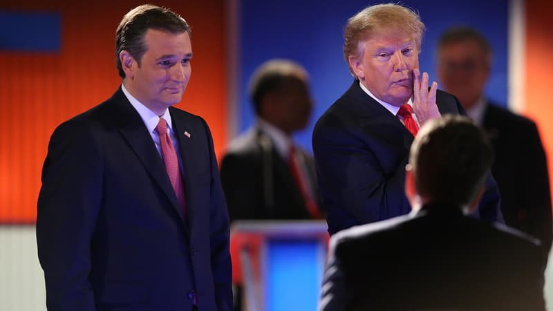 Donald Trump et Ted Cruz, le 14 janvier 2016, à North Charleston, lors du 6e débat républicain.