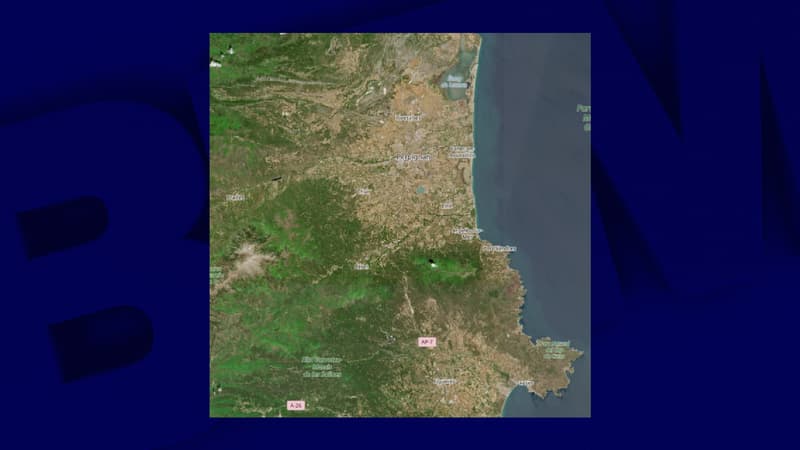 Une image satellite des Pyrénées-Orientales, en proie à la sécheresse, le 2 mai 2023