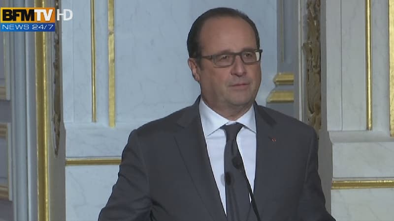 François Hollande s'exprime lors de sa rencontre avec Angela Merkel.