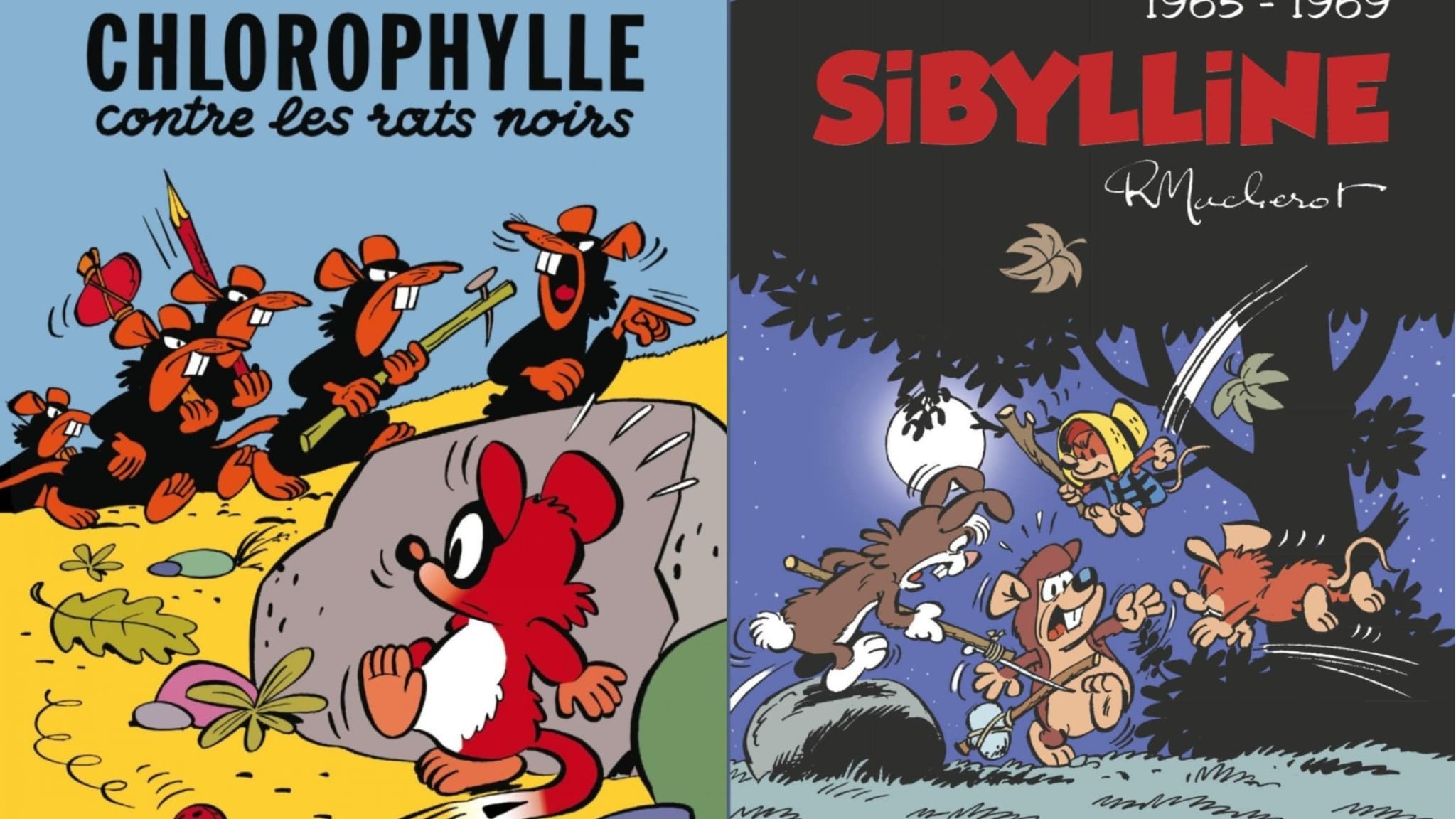 Les couvertures de "Chlorophylle contre les rats noirs" et de l'intégrale "Sibylline" de Raymond Macherot