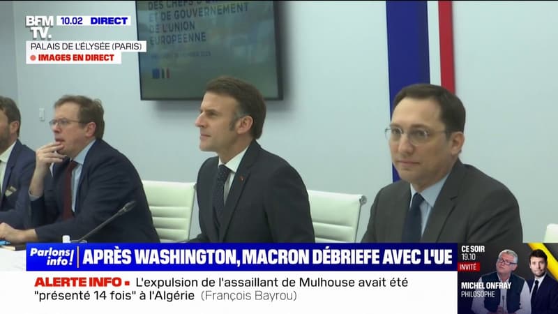 Après sa rencontre avec Donald Trump à Washington, Emmanuel Macron débriefe avec les membres de l'UE