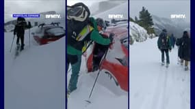 Des automobilistes coincés par la neige dans les Pyrénées, secourus par la garde civile espagnole, le 8 décembre 2024.
