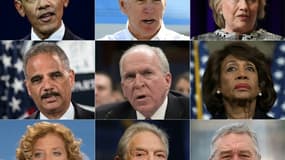 Montage des personnalités visées, du haut vers le bas et de gauche à droite: Barack Obama, Joe Biden, Hillary Clinton, Eric Holder, John Brennan, Maxine Waters, Debbie Wasserman Schultz, George Soros, Robert de Niro