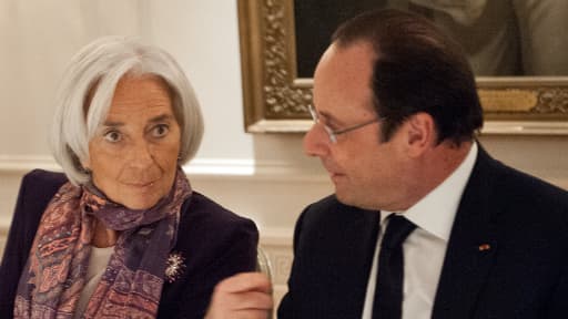 Christine Lagarde, ici avec François Hollande lundi à Washington, pourrait s'asseoir sur le siège initialement réservé à Valérie Trierweiler.