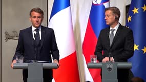Emmanuel Macron lors d'un déplacement en Slovénie le 21 octobre 2025