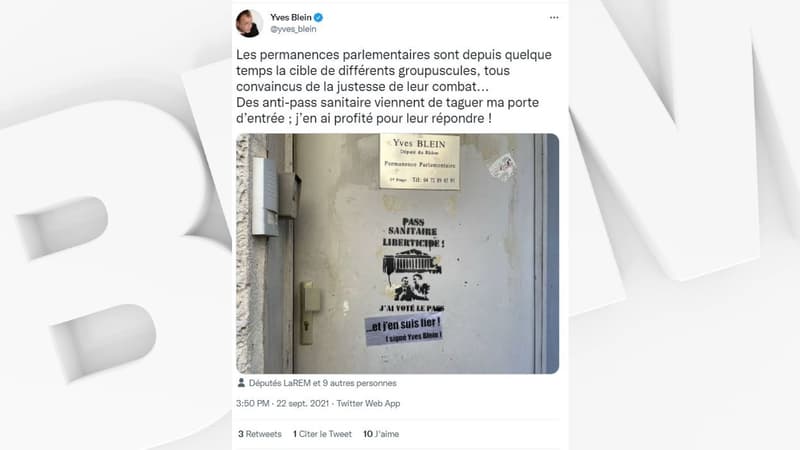 Les permanences de plusieurs députés du Rhône ont été taguées par des anti-pass sanitaire.