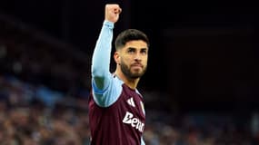 Marco Asensio célèbre un but en Ligue des champions avec Aston Villa, le 12 mars 2025