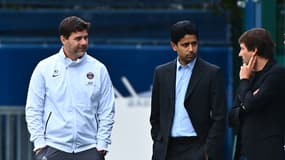 Mauricio Pochettino avec Nasser al-Khelaïfi et Leonardo au Camp des Loges