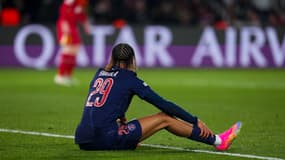 Bradley Barcola lors de la défaite du PSG à domicile face à Liverpool en Ligue des champions