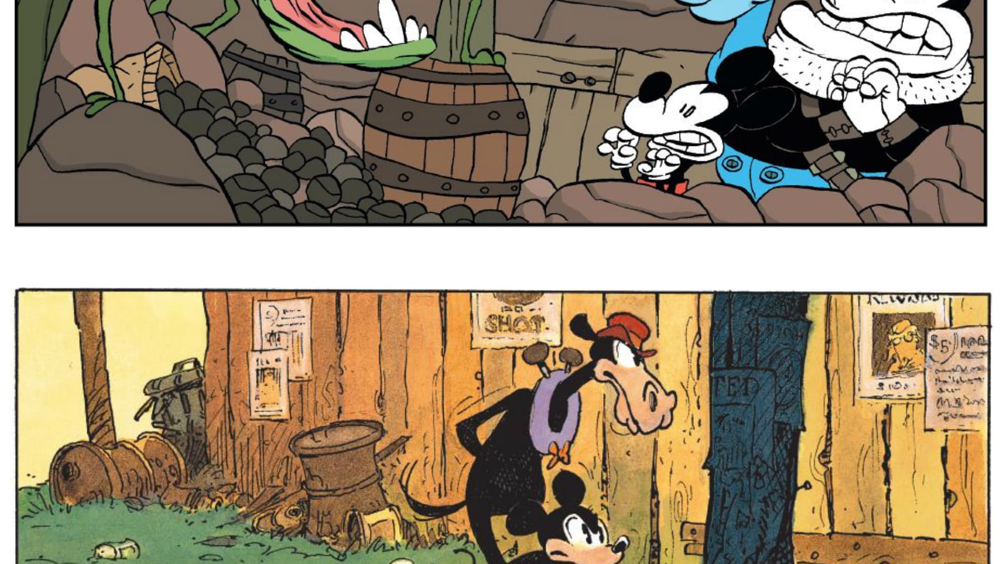 Extraits de La Jeunesse de Mickey de Tebo (en haut) et de Café Zombo de Loisel (en bas).
