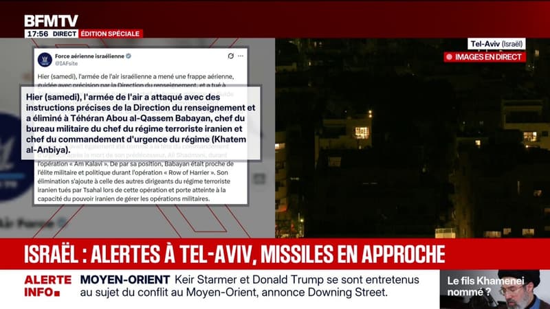 L'armée israélienne a annoncé avoir "éliminé" à Téhéran le chef du bureau militaire du chef du régime iranien