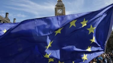 Le drapeau européen lors d'une manifestation à Londres, le 25 mars 2017