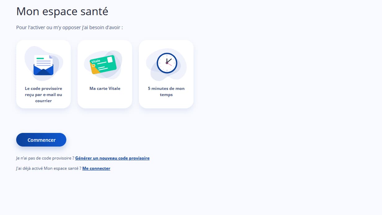 L'interface de création de Mon espace santé