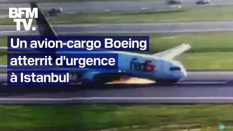 Regarder la vidéo Un Boeing 767 Fedex atterrit d'urgence à l'aéroport d'Istanbul après une panne d'atterrissage