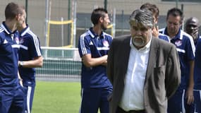 Jérome Ducros et les joueurs de Luzenac en 2014