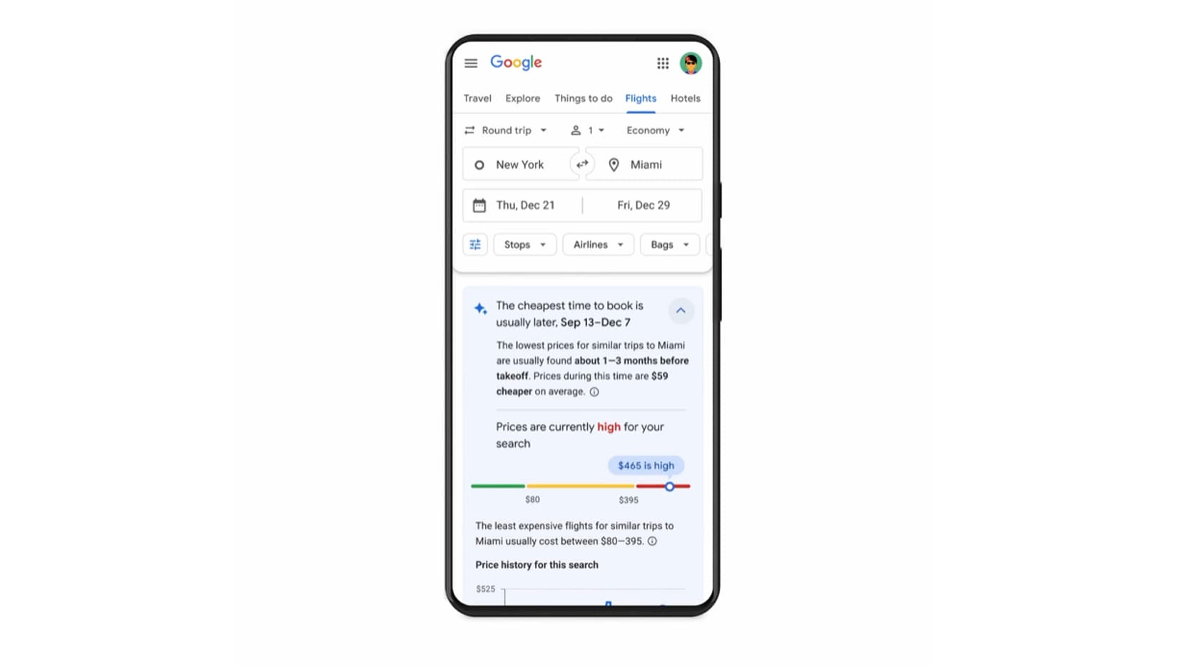 Aperçu de la fonctionnalité "Moment le moins cher pour réserver" sur Google Flights Aperçu de la fonctionnalité "Moment le moins cher pour réserver" sur Google Flights