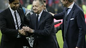 Jean-Michel Aulas entre Nasser Al-Khelaïfi et Frédéric Thiriez