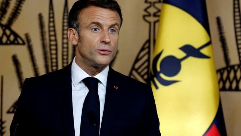 Le président Emmanuel Macron lors d'une cérémonie à Nouméa, le 24 juillet 2023