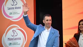 Vincenzo Nibali lors de la présentation de Milan-San Remo en mars 2025.