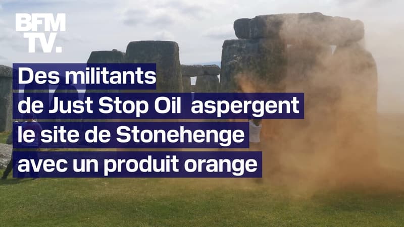 Au Royaume-Uni, des militants de Just Stop Oil aspergent d'un produit orange le site de Stonehenge