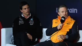 Toto Wolff et Zak Brown, à Sakhir (Bahreïn) le 29 février 2024
