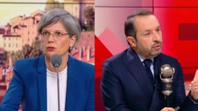 Sandrine Rousseau sur RMC et Sébastien Chenu sur BFMTV et RMC le 23 octobre 2024 pour évoquer la proposition d'abrogation de la réforme des retraites que le RN va présenter