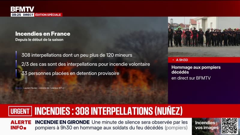 Incendies en France: 308 interpellations en lien avec des départs de feux, dont un peu plus de 120 mineurs