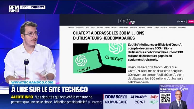 À lire sur le site Tech&Co : ChatGPT a dépassé les 300 millions d'utilisateurs hebdomadaires, par Sylvain Trinel - 05/12