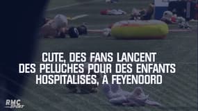 Cute, des fans lancent des peluches pour des enfants hospitalisés, au stade de Feyenoord