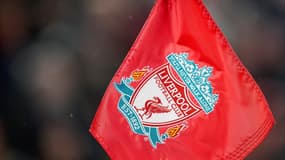 Un fanion du club de Liverpool exhibé à Anfield, le 3 décembre 2023