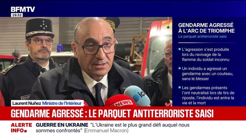 Le ministre de l'Intérieur, Laurent Nuñez réagit après l'agression d'un gendarme à l'Arc de Triomphe