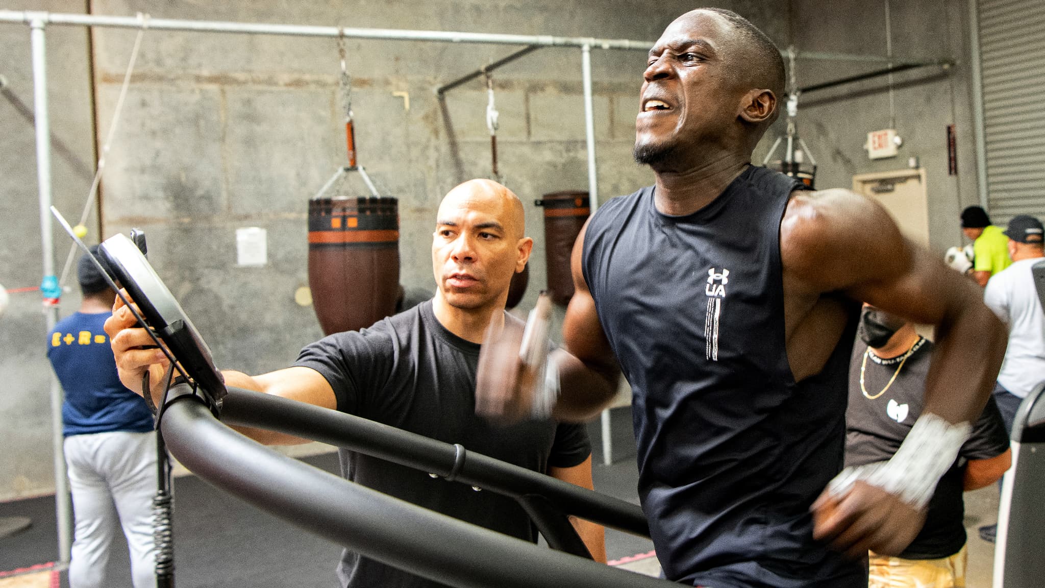 Souleymane Cissokho en plein travail physique à l'entraînement en Californie en mai 2021