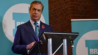 Le leader du parti du Brexit Nigel Farage lance sa campagne pour les législatives de décembre, le 1er novembre 2019 à Londres